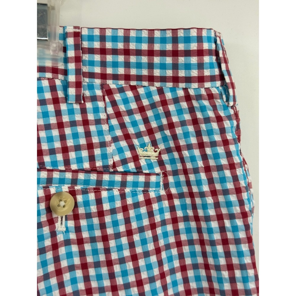 Peter Millar Featherweight Mens 38 Gingham Seersucker Shorts Red Blue White - Picture 5 of 8